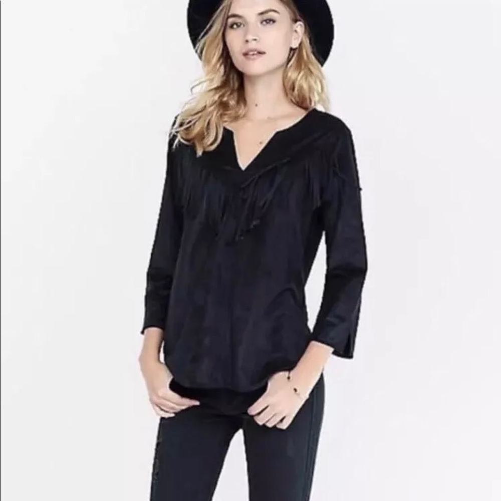 Express Fringe Top Faux Suede Shirt Western Boho
